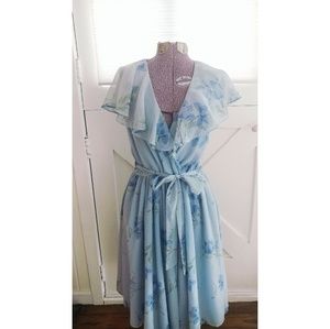 Vintage Pastel Blue Floral Dress
